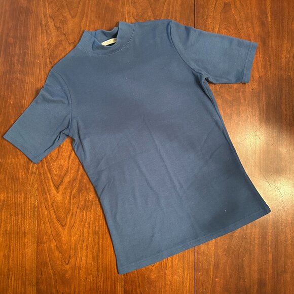 LIYOHON Womens Tops Casual Mock Turtleneck Short Sleeve T Shirts-Blue - Picture 2 of 3